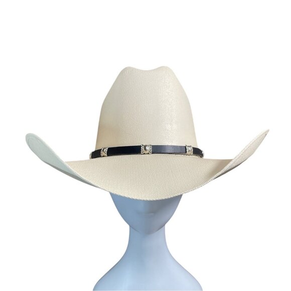 Lone Star White Western Cowboy Hat With Black Band & Silver Accents - Picture 1 of 10
